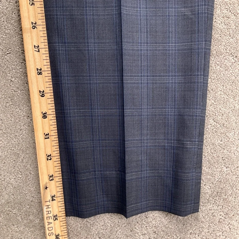 Austin Reed Ticknors Suit Mens 46L 39W 35L Gray Blue Plaid Classic 2 Button Wool